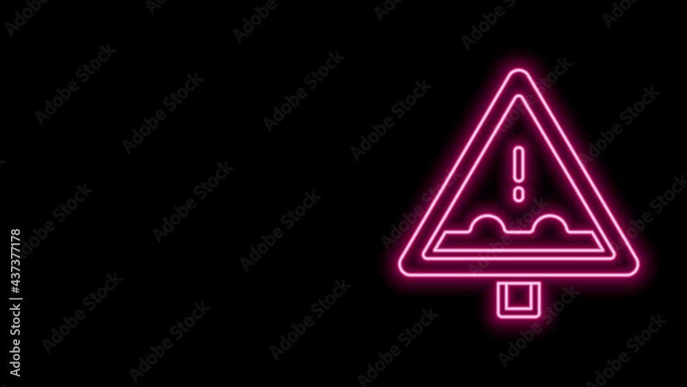 Glowing neon line Uneven road ahead sign. Warning road icon isolated on black background. Traffic rules and safe driving. 4K Video motion graphic animation Glowing neon line Uneven road ahead sign. Warning road icon isolated on black background. Traffic rules and safe driving. 4K Video motion graphic animation