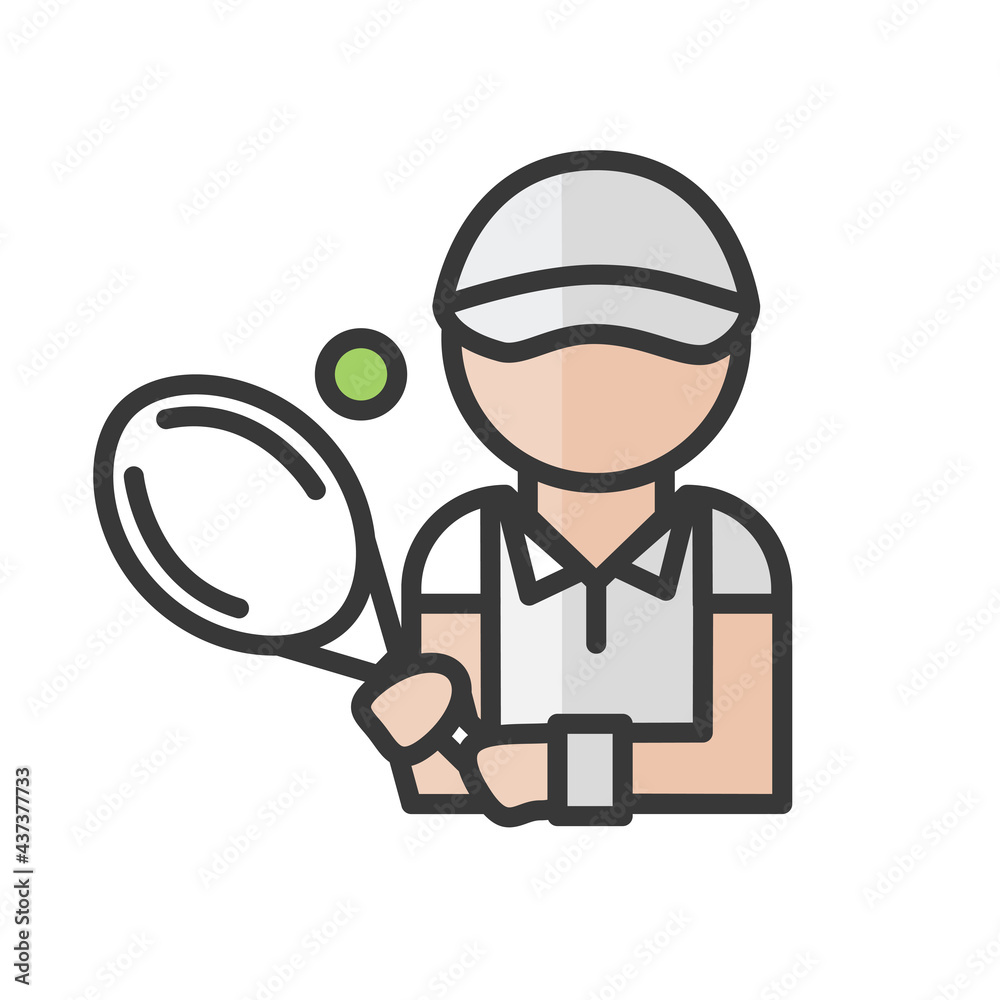 Male tennis player avatar. Man playing sport character. Profile user, person. People icon. Vector illustration
