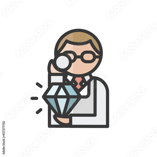 Male jeweler avatar. Jewelry commerce character. Profile user, person. Rich people icon. Vector illustration
