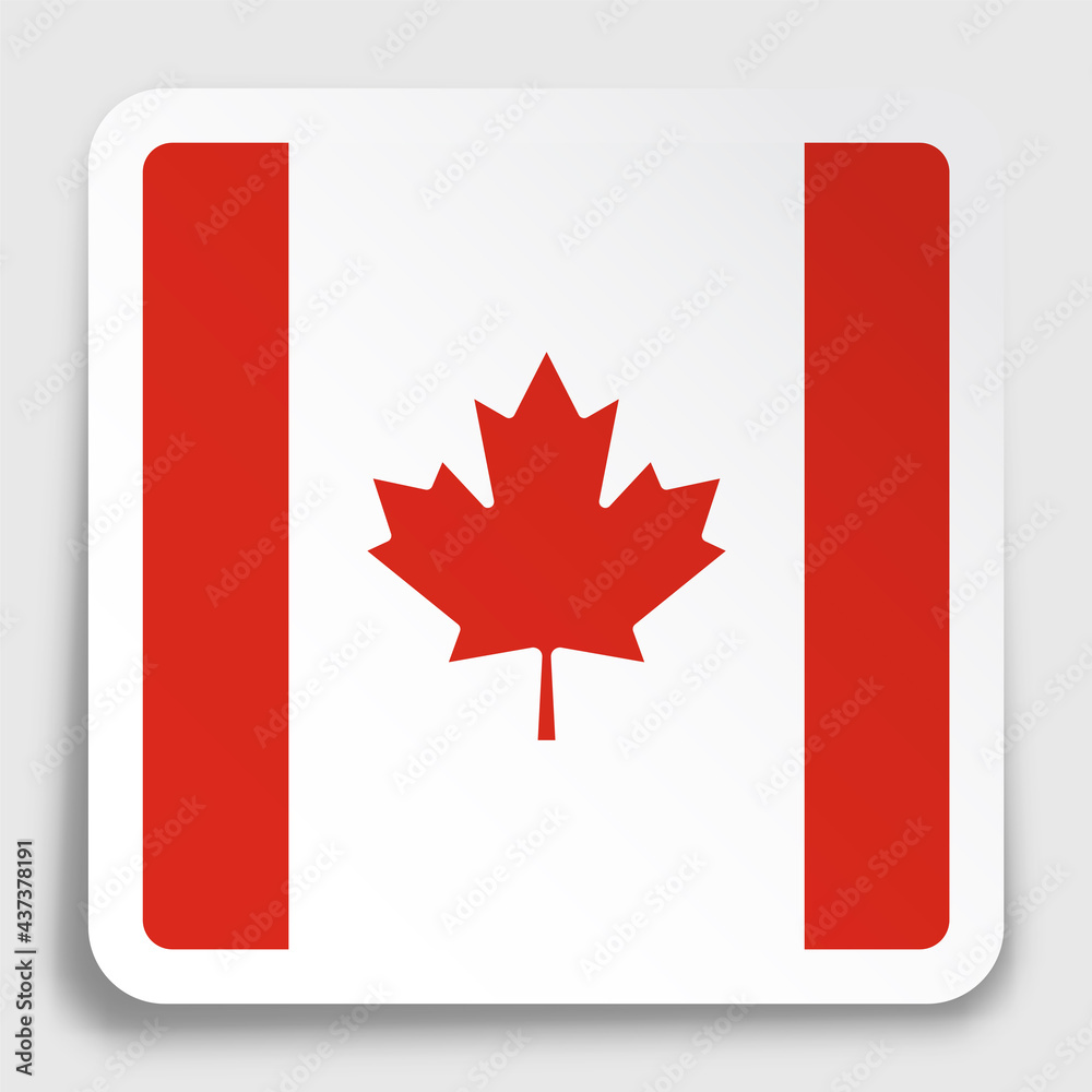 Canada flag icon on paper square sticker with shadow. Button for mobile application or web. Vector