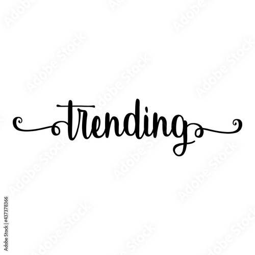 Banner con texto manuscrito trending escrito a mano con florituras en color negro