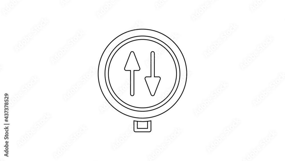 Black line Road sign warning two way traffic icon isolated on white background. 4K Video motion graphic animation Black line Road sign warning two way traffic icon isolated on white background. 4K Video motion graphic animation