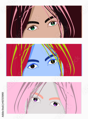 Vector illustration of attentive eyes of different colors