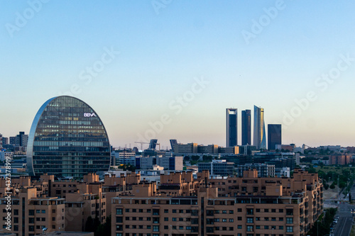 Skyline of the city of Madrid, in Spain. Horizontal photography.