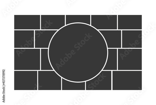 Round photo collage frames template. Family photo collage frames template for interior design. Vector collage layout for photo montage. Template with 19 fields. Wall family template. 
