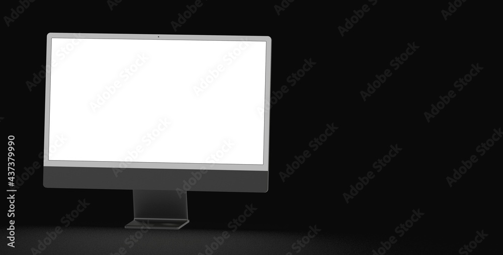 Computer display mock up with blank white screen. Stylish desktop computer mockup. dark Computer display mock up with blank white screen. Stylish desktop computer mockup. dark