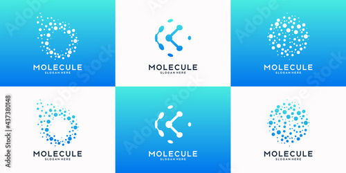 Set of technology globe logo with molecule concept. Abstract world tech logo design collection.