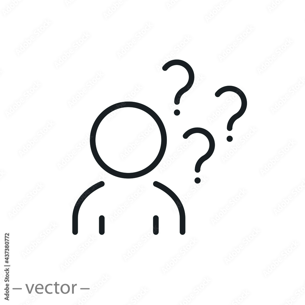 man think icon, doubt or unsure, person with question, enquire, human lost and difficulty, editable stroke vector illustration eps10 man think icon, doubt or unsure, person with question, enquire, human lost and difficulty, editable stroke vector illustration eps10