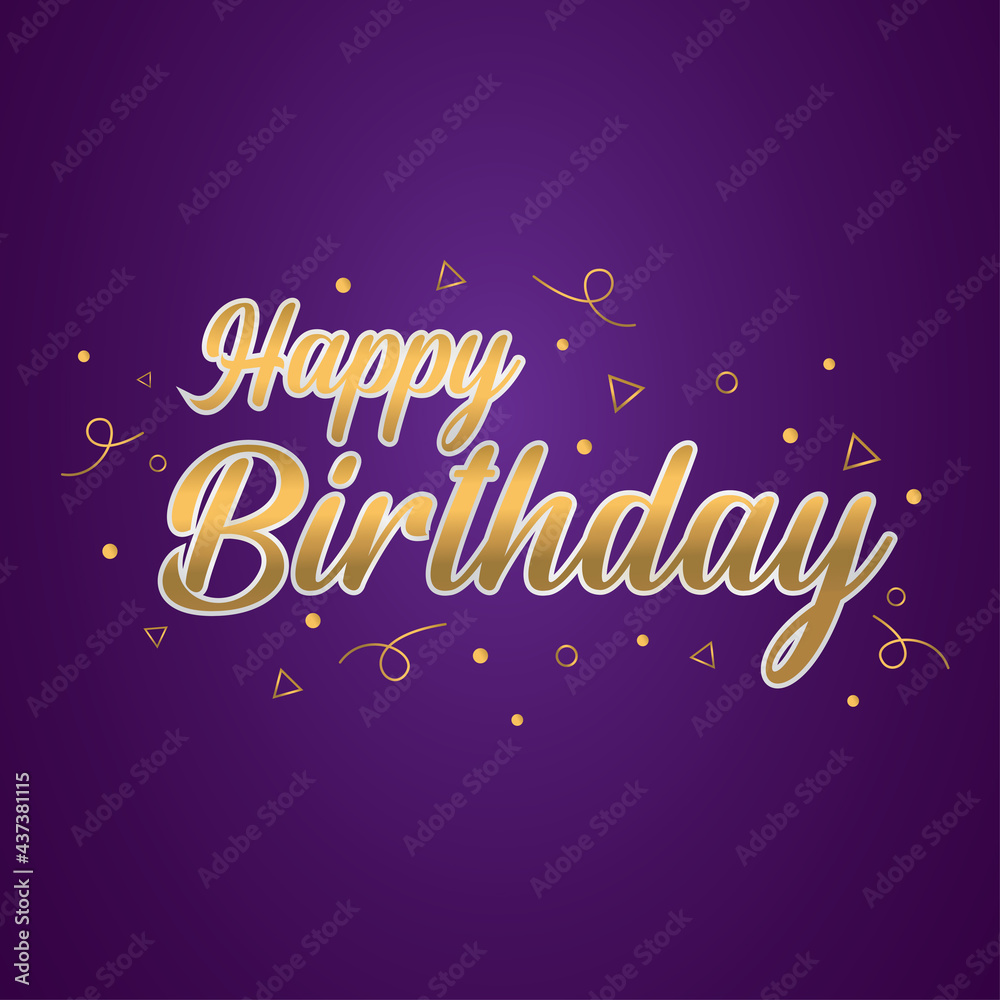 Elegant happy birthday golden with purple background greeting, celebration, invitation, illustration vector design