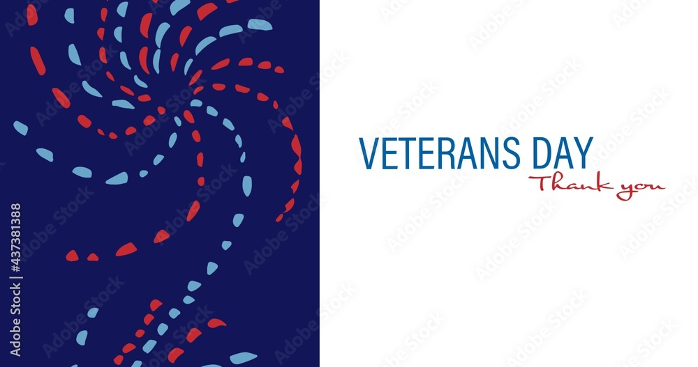 Obraz premium Composition of veterans day text with american flag decorated fireworks