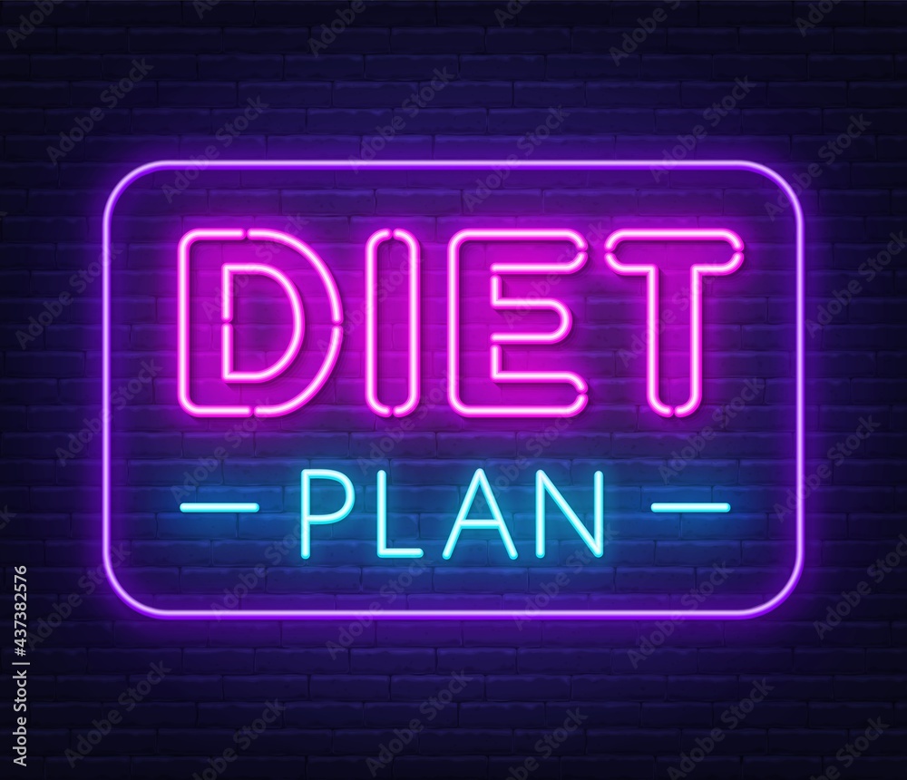 Diet Plan neon sign on brick wall background.