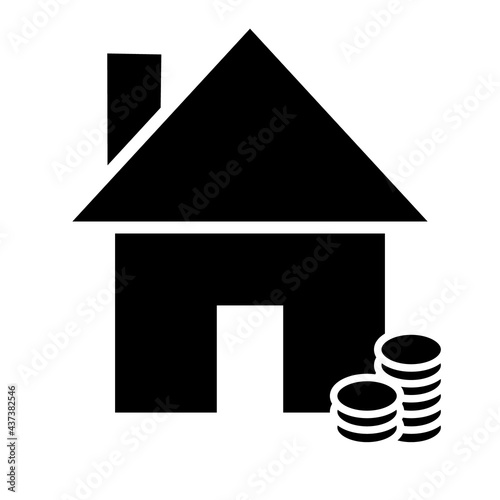 House and coins money icon black on white mortgage rent appreciation real estate money black on white isolated vector illustration
