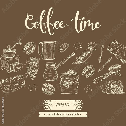 Picture of coffee beans and tools. Coffee time. © Marina