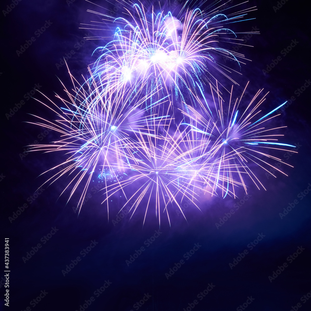 Purple holiday fireworks on night sky