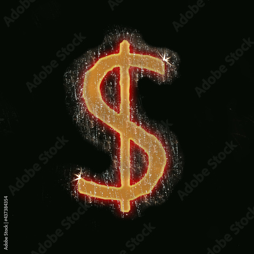 Dollar money sign, symbol isolated on black background