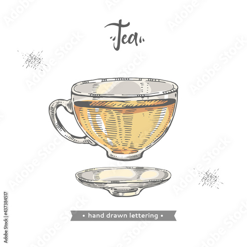 Hand-drawn lettering tea cup with the saucer