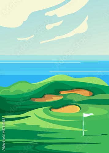 Green golf course. Outdoor sport location in vertical orientation.