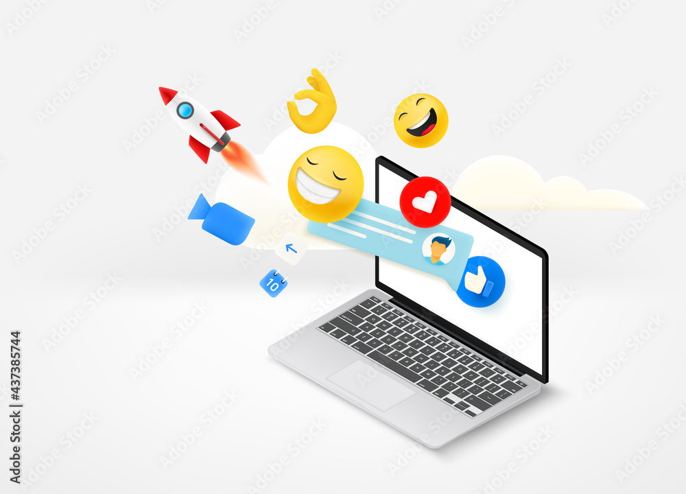 Social media concept with modern laptop Social media concept with modern laptop
