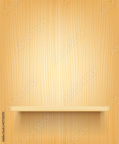 Wooden wall and book shelf. Template for place objects