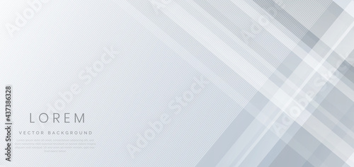 Abstract white and grey geometric diagonal overlay layer background.