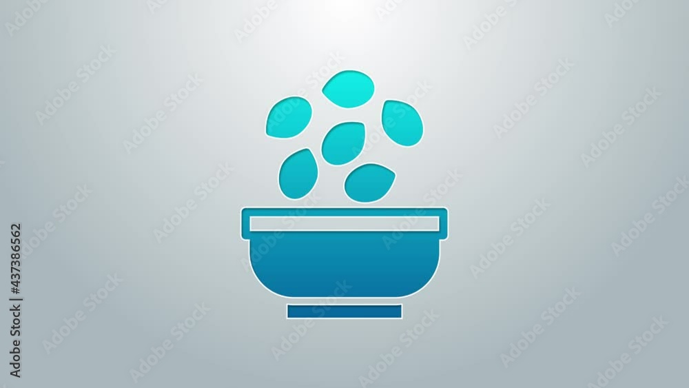 Blue line Seeds in bowl icon isolated on grey background. 4K Video motion graphic animation Blue line Seeds in bowl icon isolated on grey background. 4K Video motion graphic animation