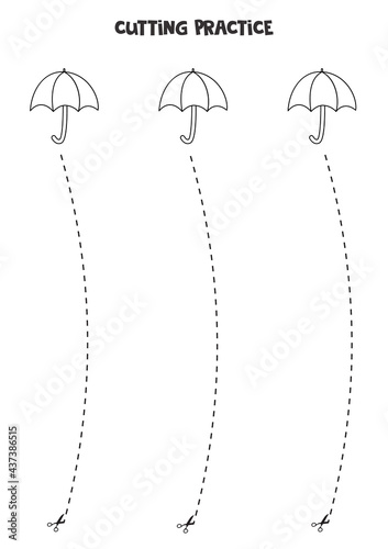 Cutting practice for children with cute umbrella.