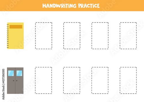 Trace contours of cute rectangle objects. Writing practice.