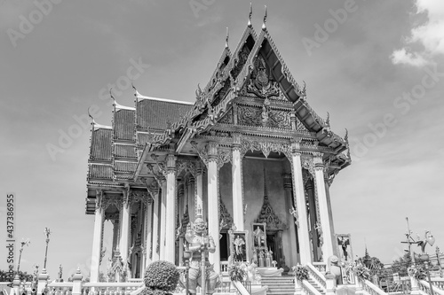 Wat Don Mueang Phra Arramluang temple Bangkok black and white. photo