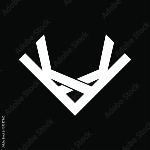 Initial letter K or KK logo template with geometric antler line art illustration in flat design monogram symbol