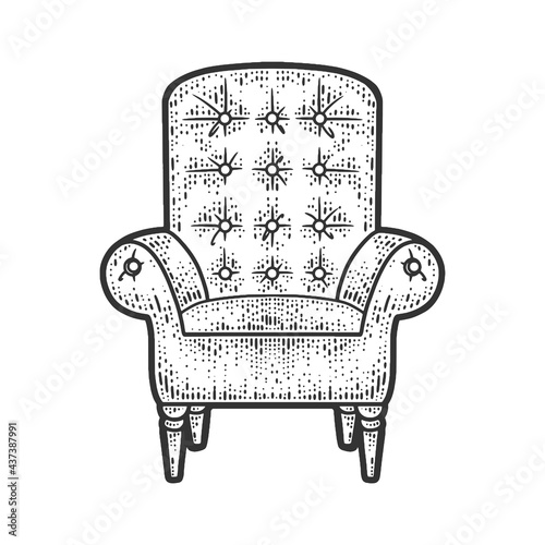 armchair line art sketch engraving vector illustration. T-shirt apparel print design. Scratch board imitation. Black and white hand drawn image.