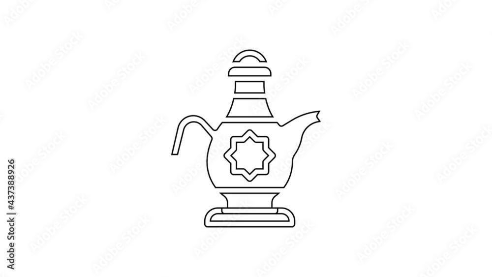 Black line Islamic teapot icon isolated on white background. 4K Video motion graphic animation Black line Islamic teapot icon isolated on white background. 4K Video motion graphic animation