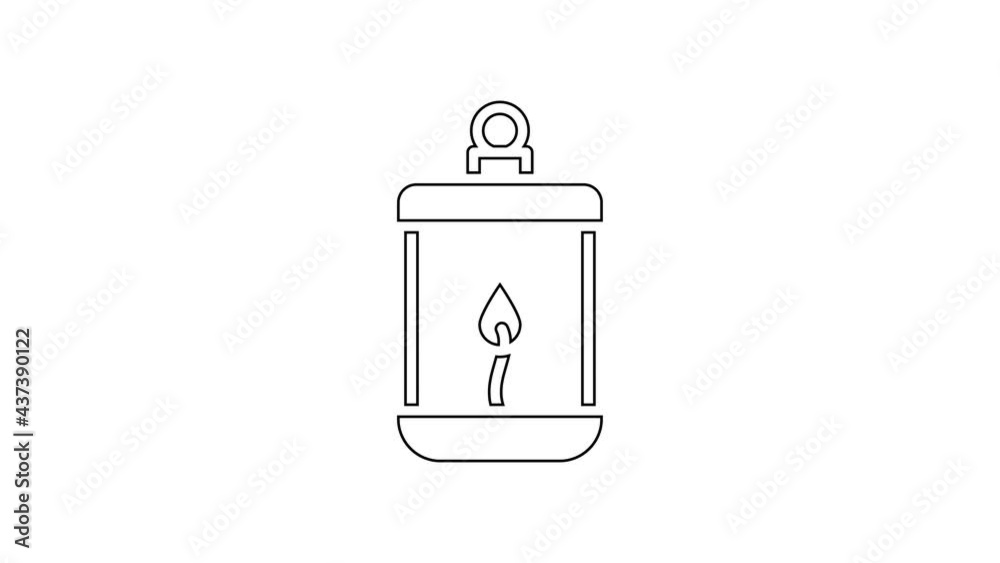 Black line Ramadan Kareem lantern icon isolated on white background. 4K Video motion graphic animation