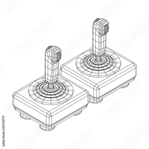 Joystick with buttons. Retro video game controller gamepad. Wireframe low poly mesh vector illustration