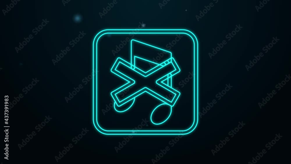 Glowing neon line Speaker mute icon isolated on black background. No sound icon. Volume Off symbol. 4K Video motion graphic animation