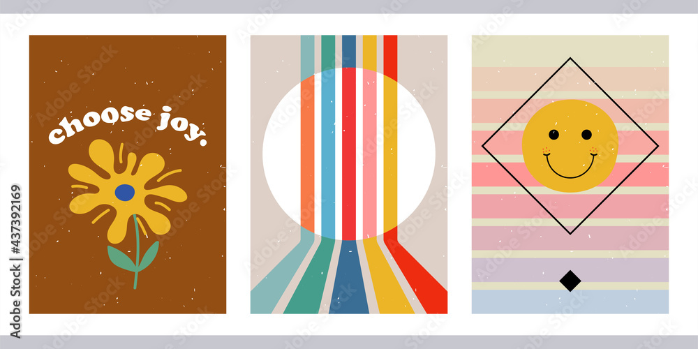 A set of three bright aesthetic posters. Minimalistic posters with
