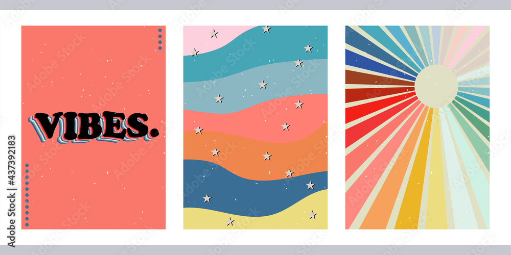 A set of three bright aesthetic posters. Minimalistic posters with