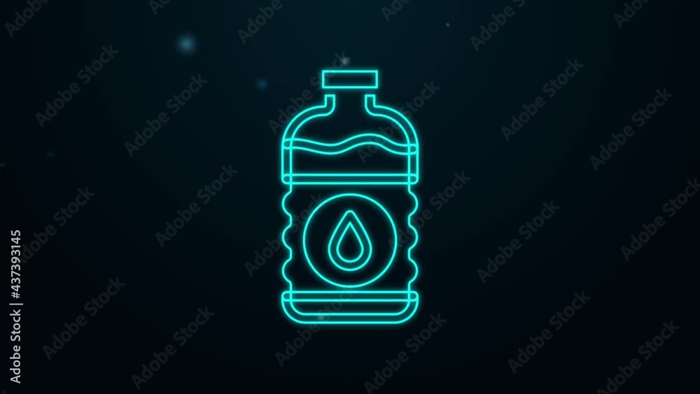 Glowing neon line Bottle of water icon isolated on black background. Soda aqua drink sign. 4K Video motion graphic animation Glowing neon line Bottle of water icon isolated on black background. Soda aqua drink sign. 4K Video motion graphic animation