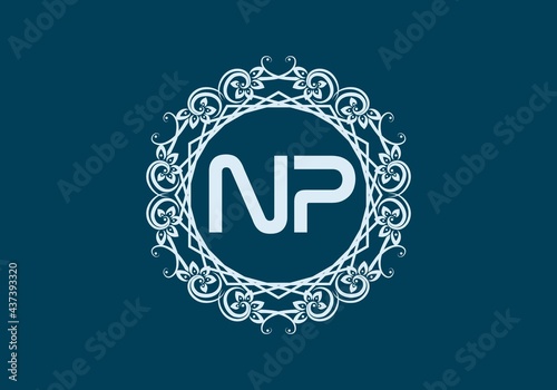 NP initial letter in vintage circle frame