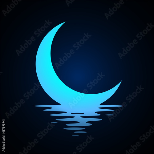 Moon logo design. Crescent above the water. Half moon over the sea. Vector illustration.