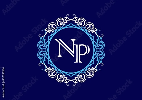 NP initial letter in vintage circle frame