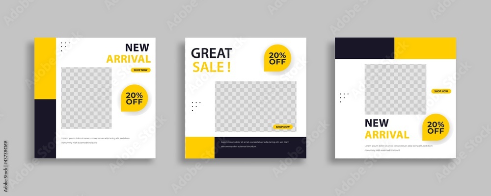 Set of Editable minimal square banner template. Blue yellow white background color with geometric shapes for social media post and web internet ads. Vector illustration Set of Editable minimal square banner template. Blue yellow white background color with geometric shapes for social media post and web internet ads. Vector illustration