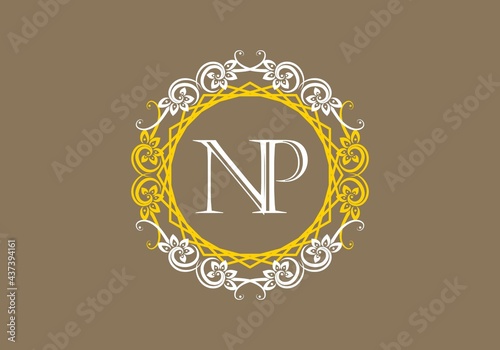 NP initial letter in vintage circle frame
