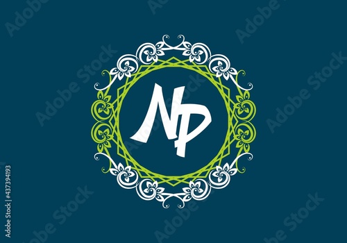 NP initial letter in vintage circle frame