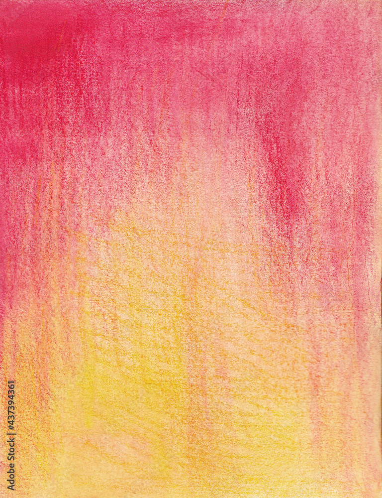 Watercolor drawing bright in red and yellow, completed with a pencil. 