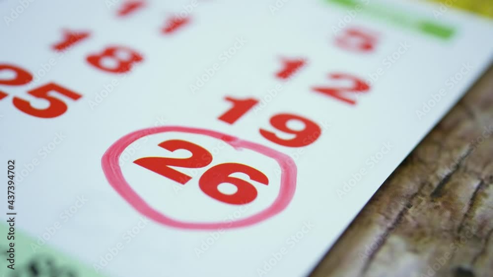 Mark the date number 26 close up Mark the date number 26 close up