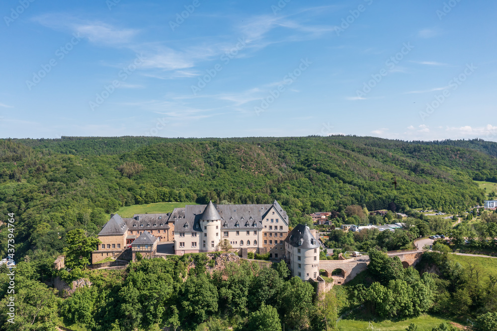 Bird's eye view of the majestic Ebernburg Castle in Rheinhessen / Germany 