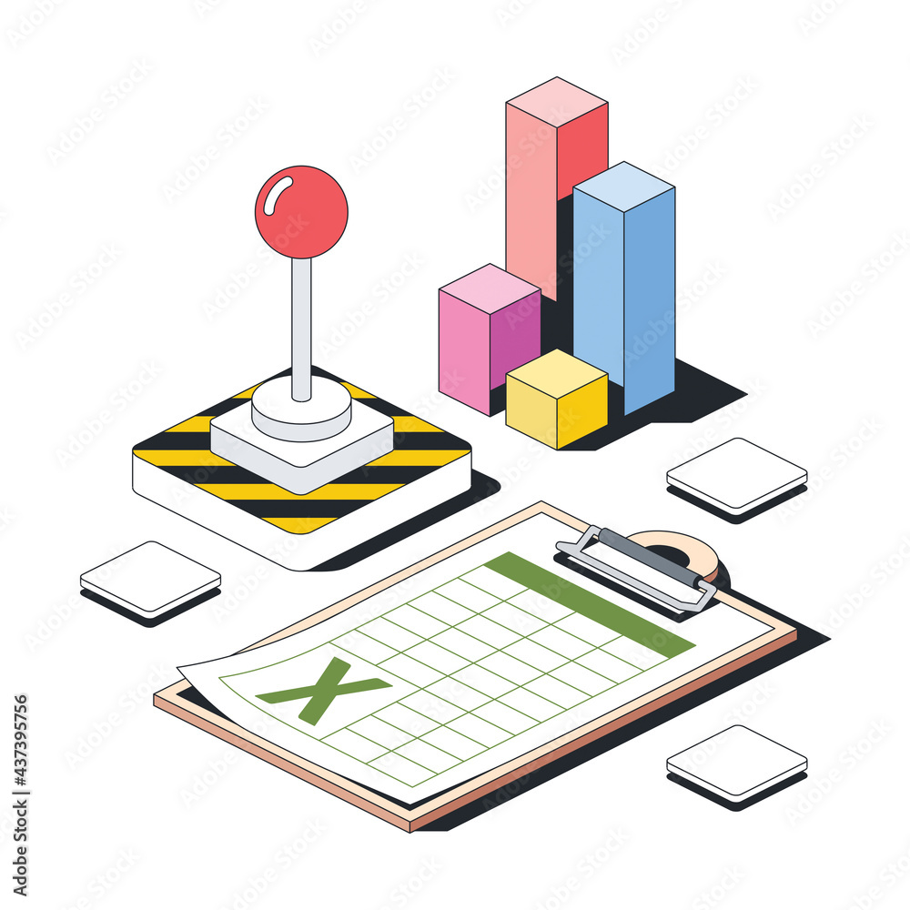 Spreadsheet document on tablet, investment, control panel. Vector 3d ...