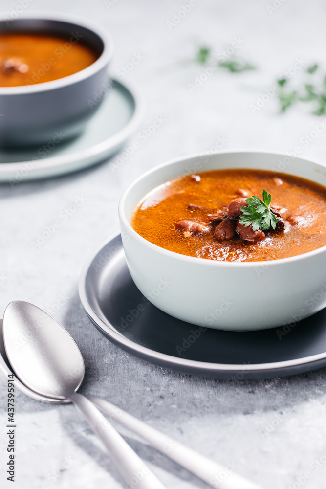Bean soup with meat, ground paprika and carrot Bean soup with meat, ground paprika and carrot