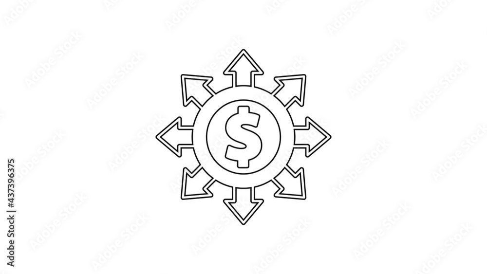 Black line Dollar, share, network icon isolated on white background. 4K Video motion graphic animation Black line Dollar, share, network icon isolated on white background. 4K Video motion graphic animation