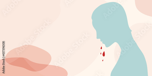 Campaign Stop Violence Against Women. Stop Domestic Violence Threats and Crimes.Woman silhouette in profile with drops of blood. Abuse of women.Victim. Social problem. Banner copy space